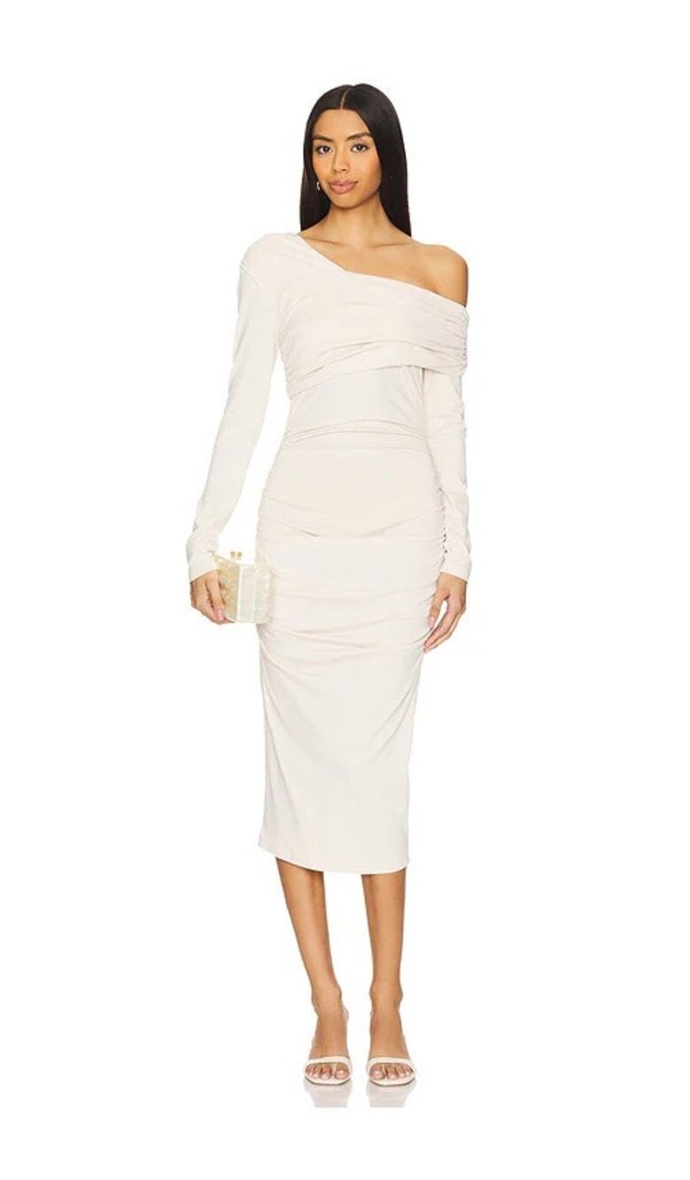 NWT Susana Monaco Sz XL Off Shoulder Long Sleeve Ruched Dress Blanched Almond